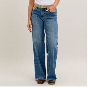 Judy Blue Denim and Contrast Corduroy Flare Jeans
